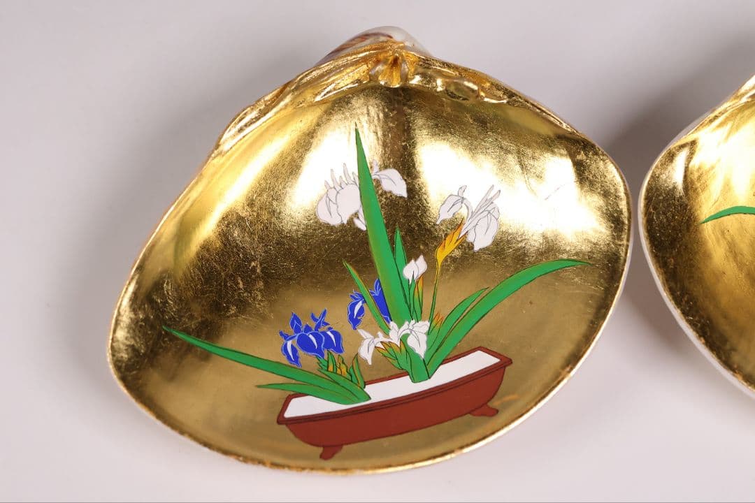 貝合せ 池坊専好立花図 四十五世 池坊専永 箱書 香合 華道 金彩【MA908】