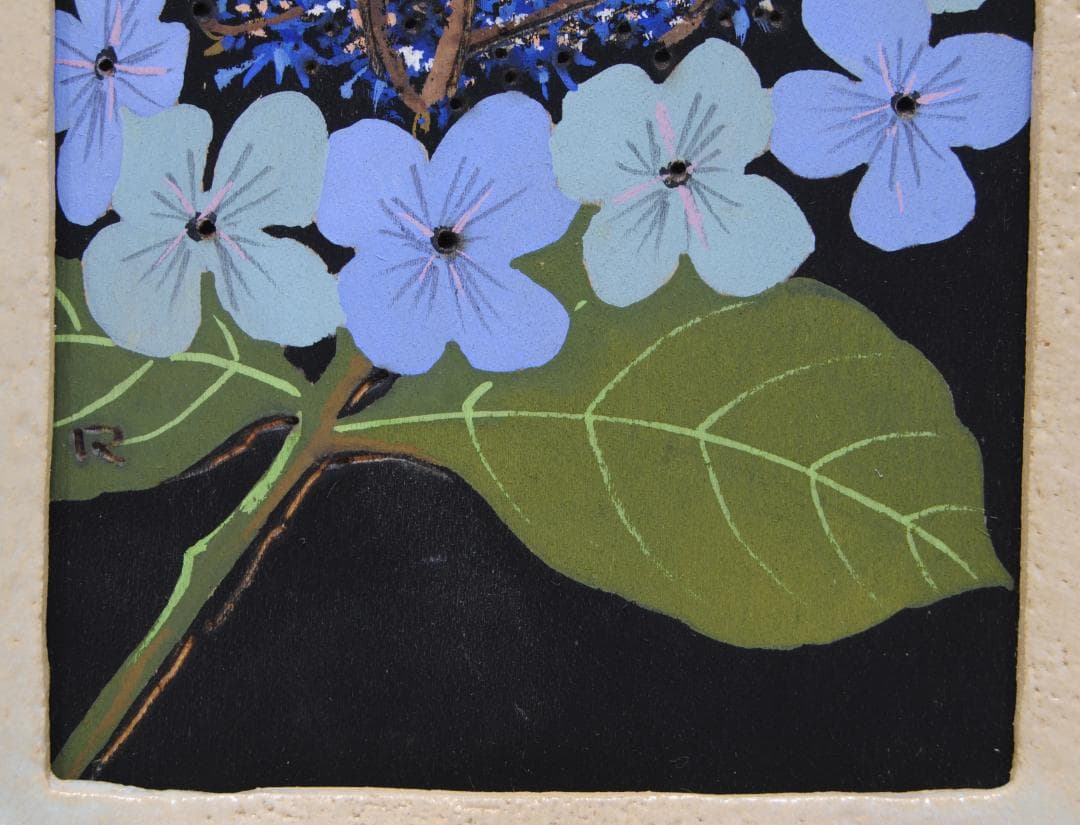加藤六郎 陶器額 焼絵 「 あじさい 」 花の絵 絵画 静物画 紫陽花