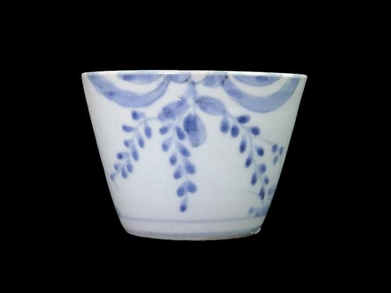 古伊万里　染付　藤の図　大振蕎麦猪口　江戸期　C038AS-CXa