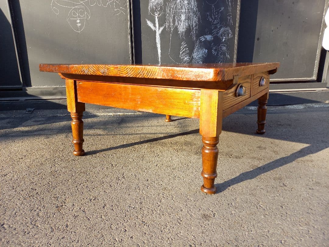 ジャパニーズ　ヴィンテージ　一枚板　天板　両側　引き出し　ローテーブル