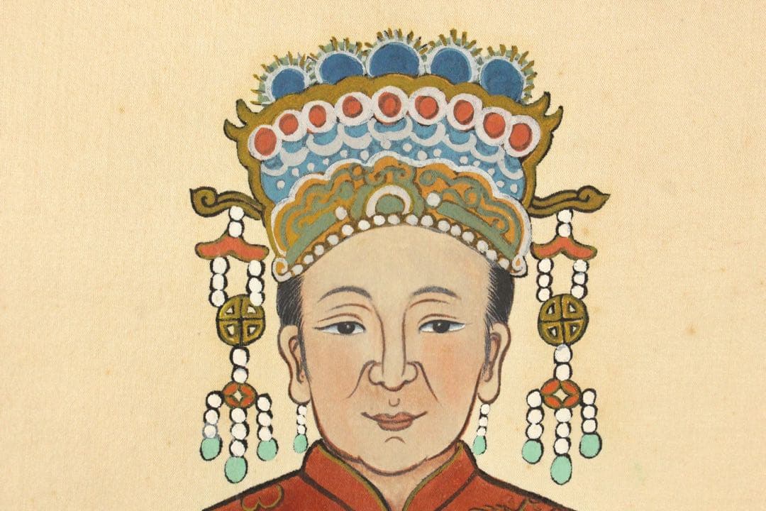 No5363 掛軸　台湾画家　韓宗湘　中国皇后図　絹本着色　唐物　肖像　送料無料