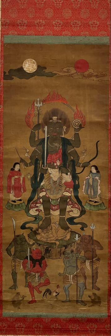 青面金剛明王（仏画）　絹本　掛軸　◆合わせ箱◆（青面金剛）