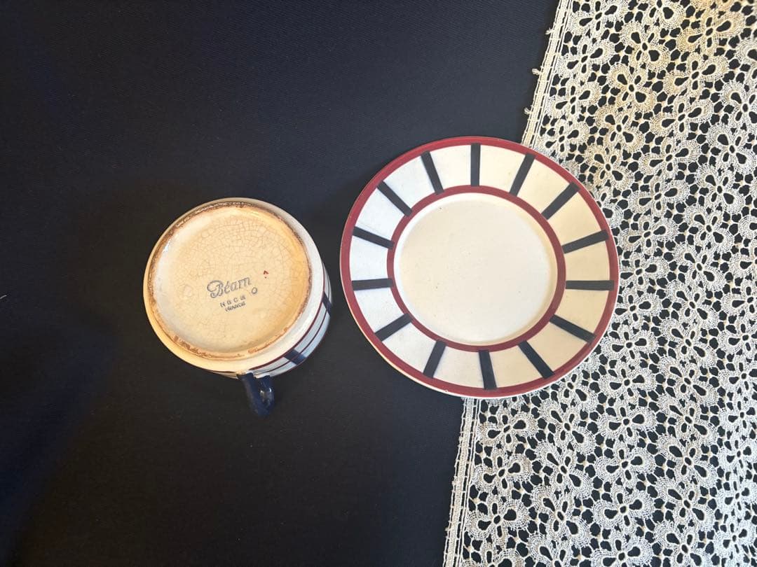 HBCM Béarn クレイユモントロー バスク柄 ショコラカップ&ソーサー