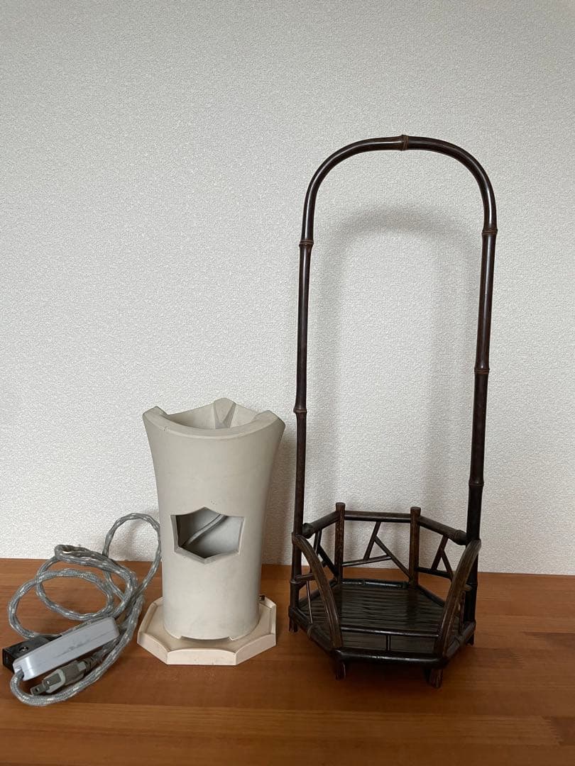 【セール】煎茶道具　電気式涼炉　竹籠　炉台　セット煎茶道　中国趣味　茶芸　売茶翁