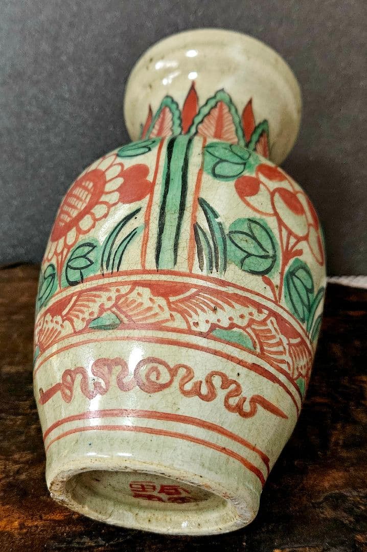 古代中国　明代～清代頃　古赤絵　天啓赤絵 四面花文様　広口壺　罐　花入れ　茶道具