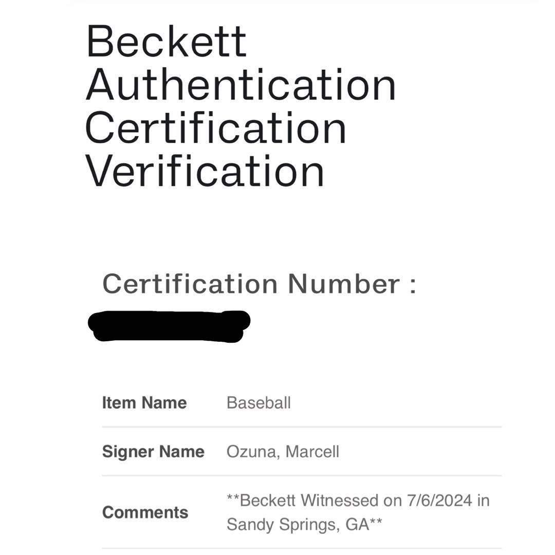 大谷ライバル！ マーセル オズナ 直筆サインボール ASG24 Beckett
