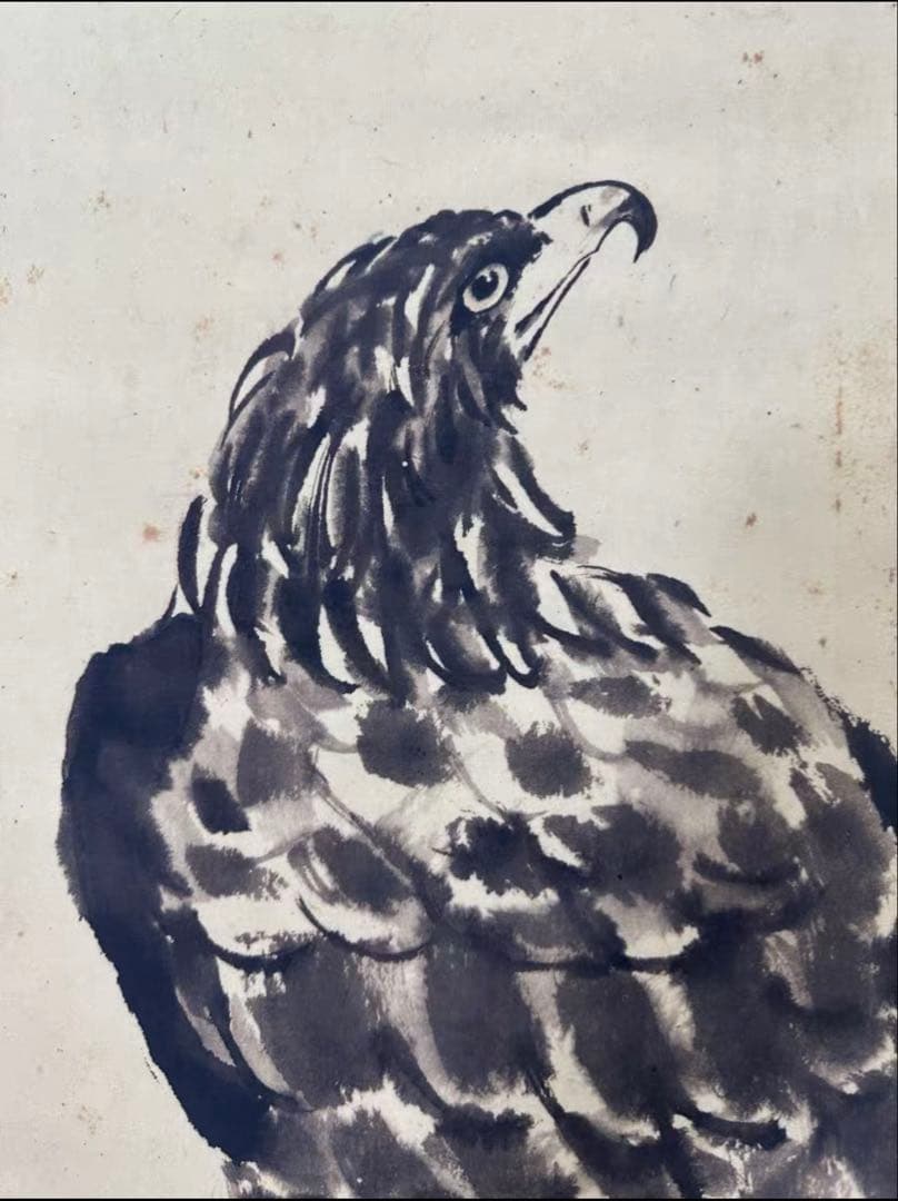 徐悲鴻「雄鷹図」三尺中堂掛軸　宣紙・手工表装　175×77cm