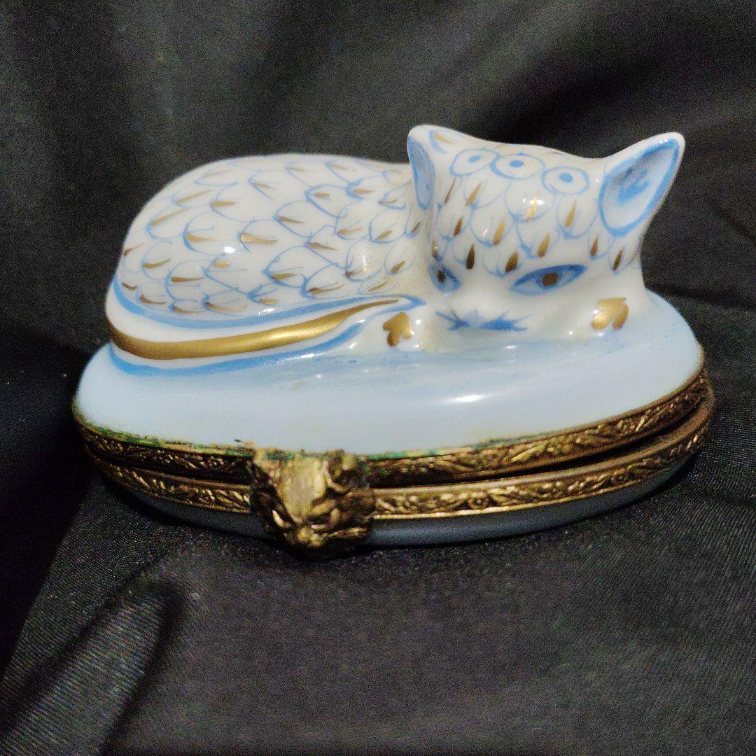 猫　陶器小物入れ　リモージュ