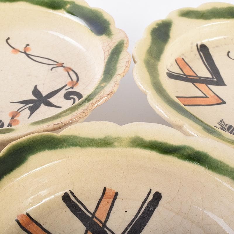 和食器　向井一峰作　織部向付　台皿　五客　共布共箱　M　R7606