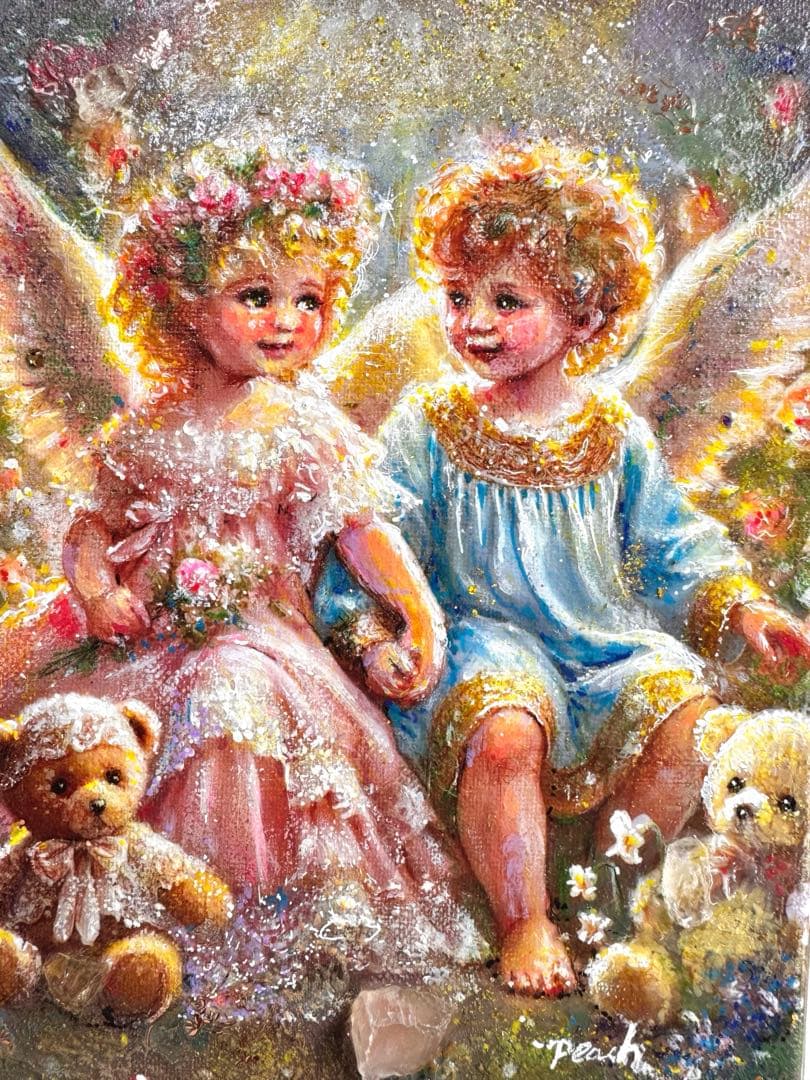 ぷ*侍様 絵画原画　　繋いだ手に宿る波動　Roseクォーツ&aquamarine