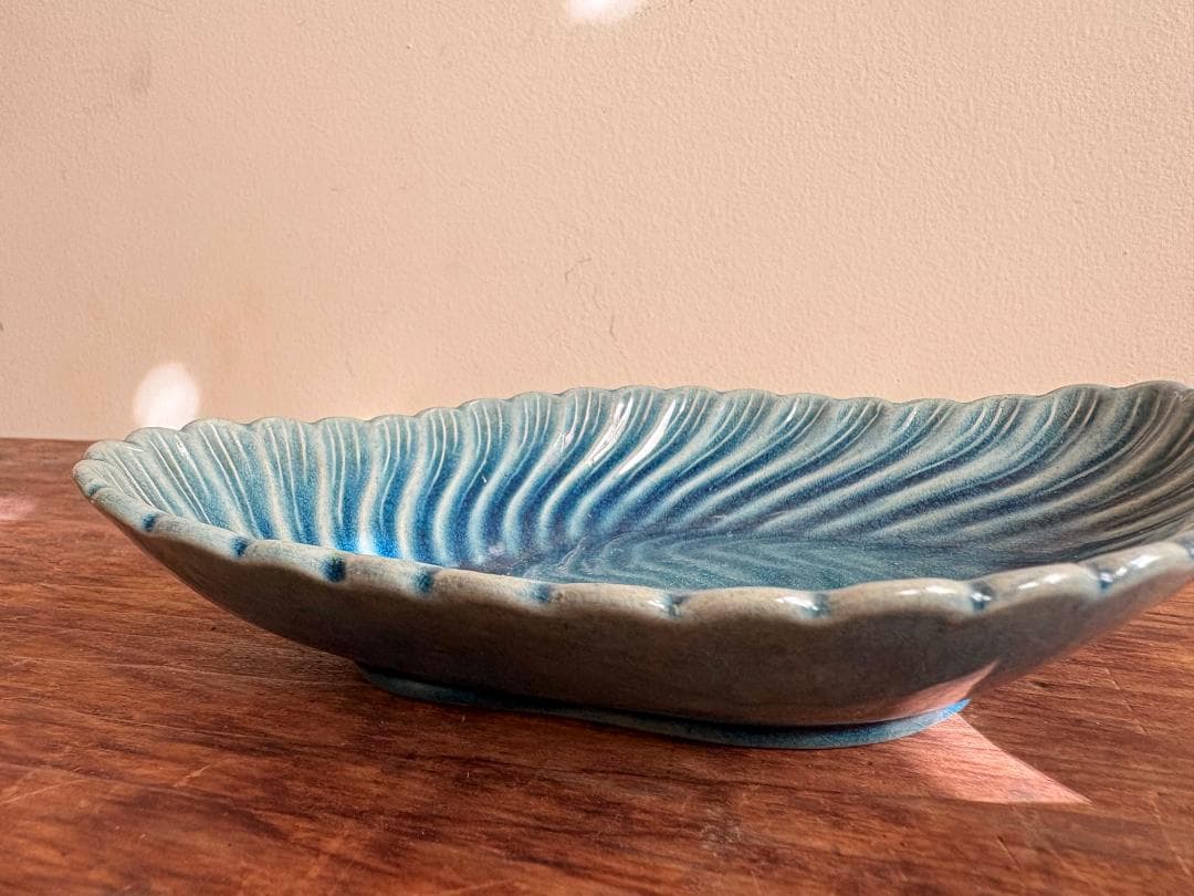 値下げ　珉平焼　コバルト秞　菱形皿　　花弁模様　無傷