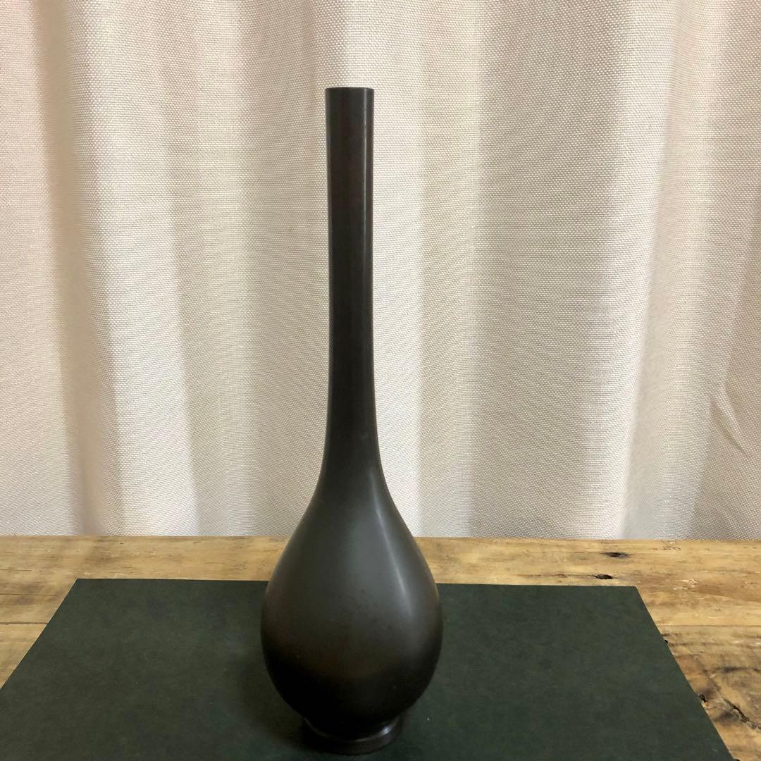 般若勘渓 唐銅鶴首花入 共箱 茶道具