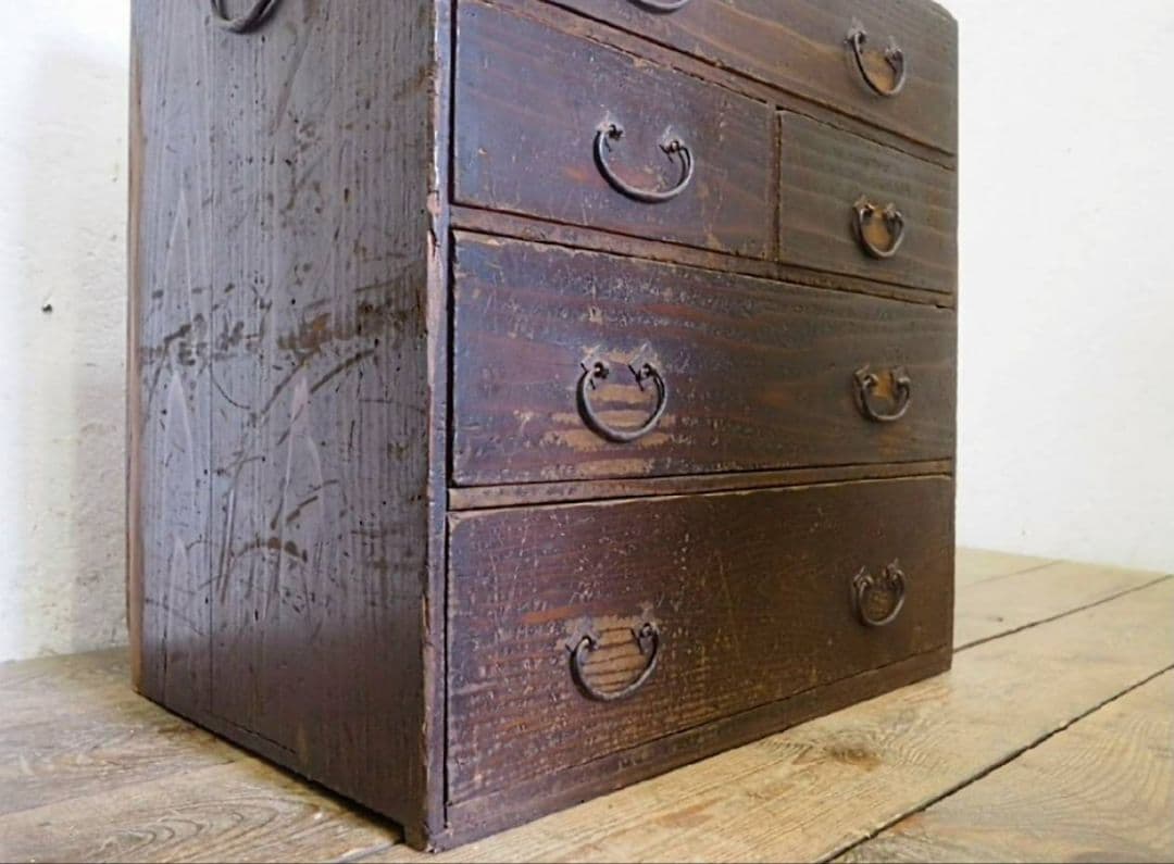 1034 アンティーク　杉の小箪笥　タンス　引き出し　チェスト　収納棚　レトロ