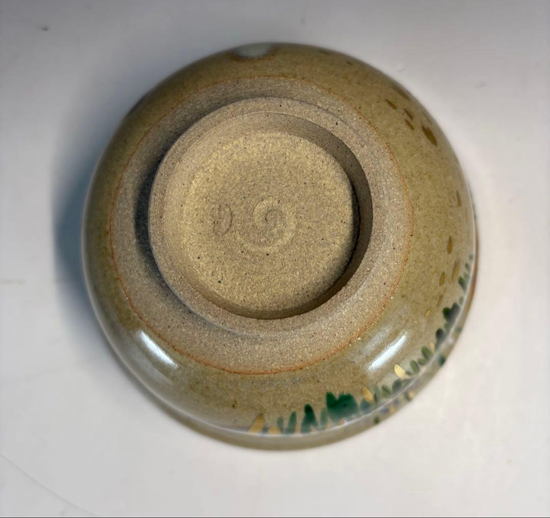 【中古品】膳所焼　色絵八ツ橋茶碗（共箱）USED〈税込•送料込〉