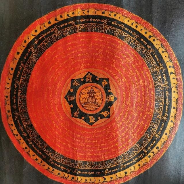 オンマニペメフム　マントラ　曼荼羅　ストゥーパ　：　タンカ　仏画（額縁なし）