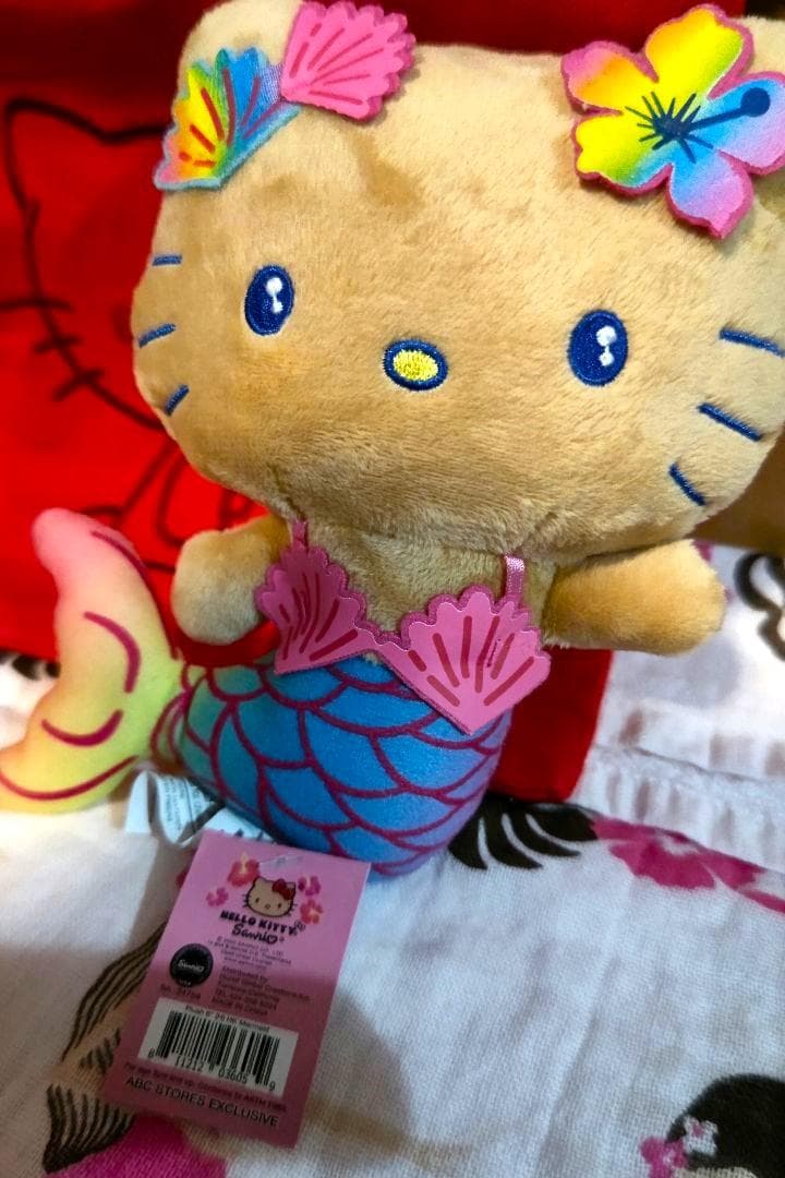 ◎ハワイ限定 ぬいぐるみ日焼けキティ人魚マーメイドとナンバープレートキティ2点