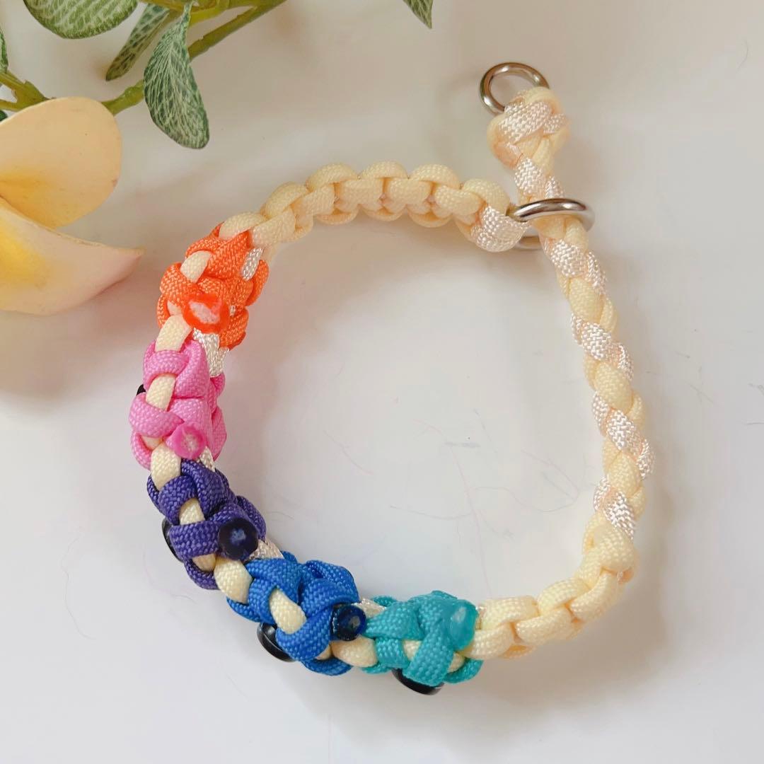 パラコード首輪　ハーフチョーク　レインボーにこちゃん　スマイル　No.0168