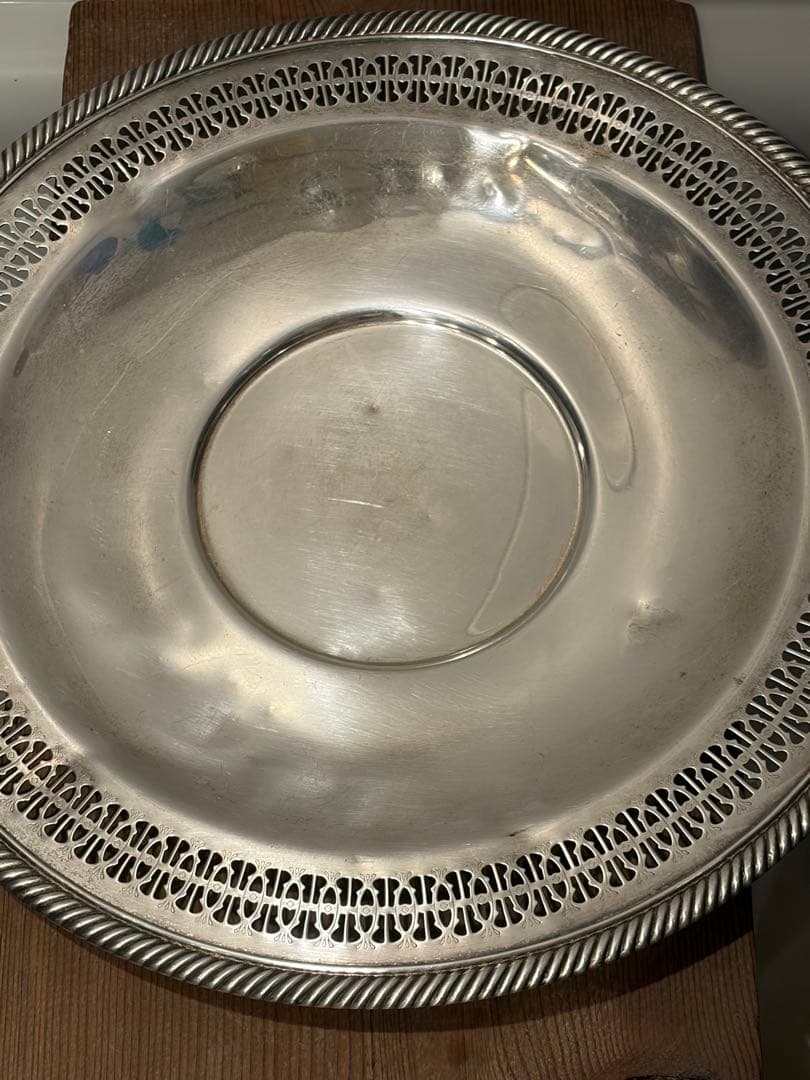 NY製シルバープレート31.5cmアンティーク銀器透かし彫り大振りトレー銀メッキ