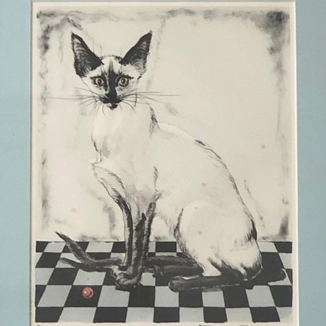 小澤清人 おざわきよんど ビー玉と猫 版画（9/100） 54×40㎝