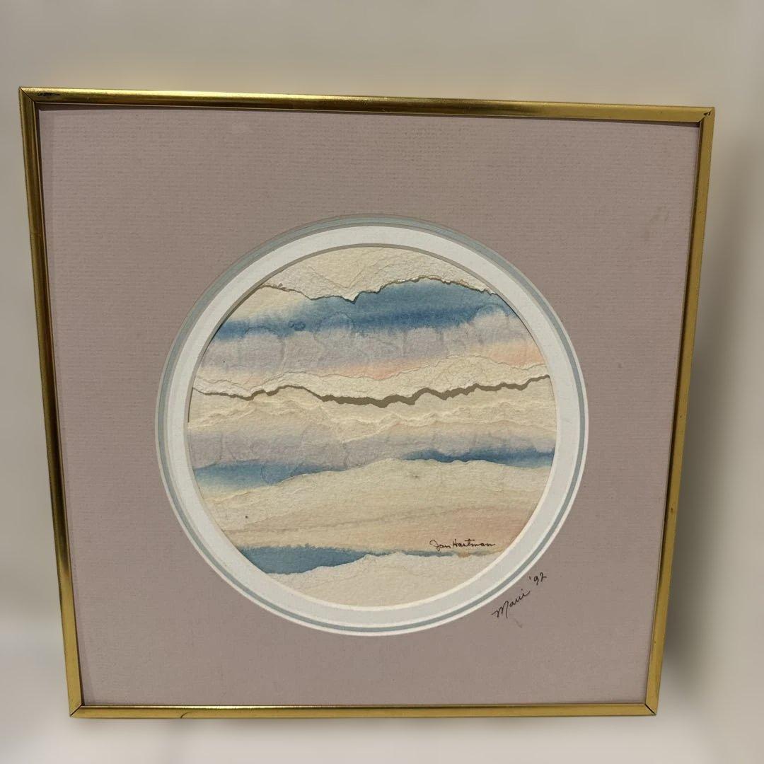 Jan Hartman ヴィンテージ風景コラージュ 水彩 夕焼け　マウイ島 92