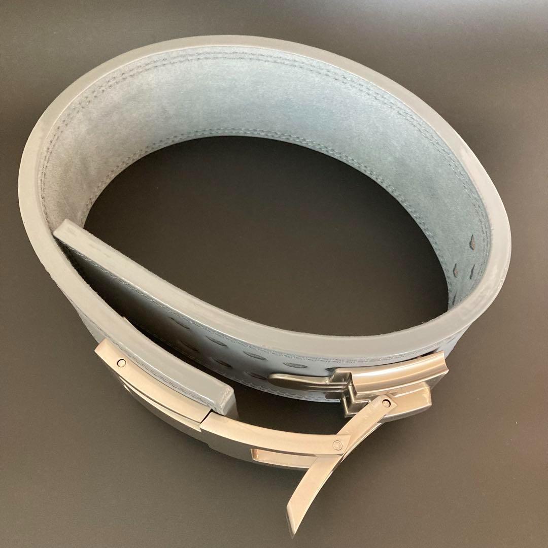 【訳あり】パワーベルト レバーアクション 本革 グレー×マット銀 可変式