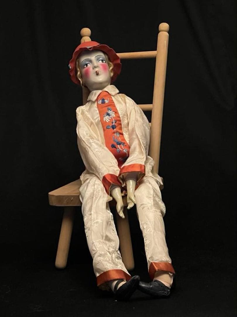 ブドワールドール　アンティークドール　 ピエロ　布人形　入手困難