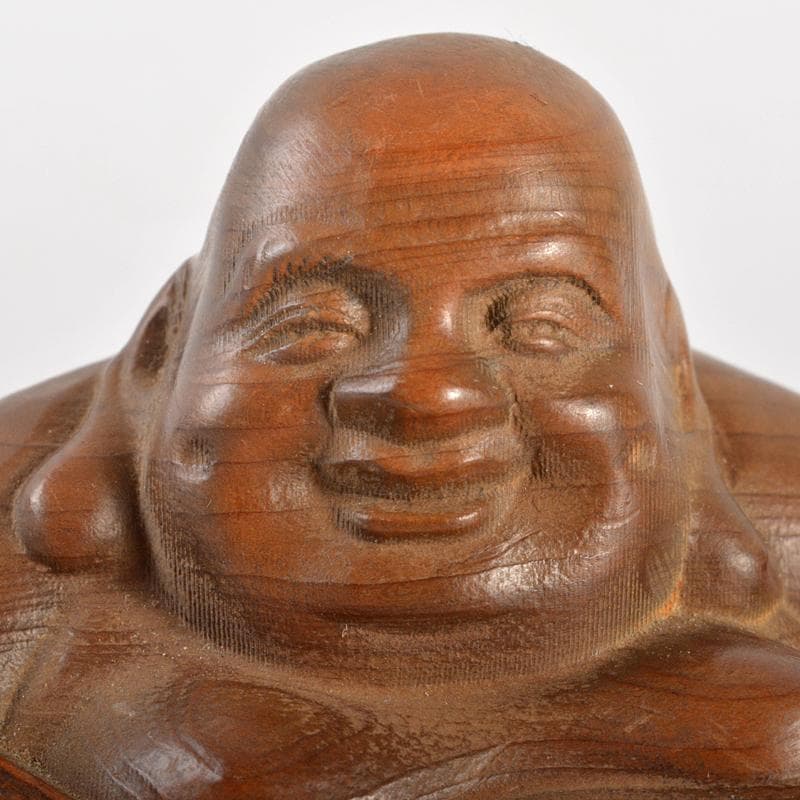 中国　唐木黄楊木彫刻　布袋座像　置物　C　R6716E
