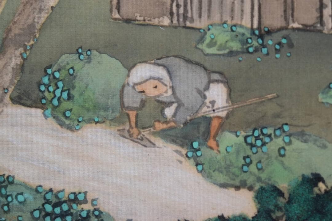 【真作】龍岳/青緑閑居農夫之図/掛軸/名家伝来/AA-913