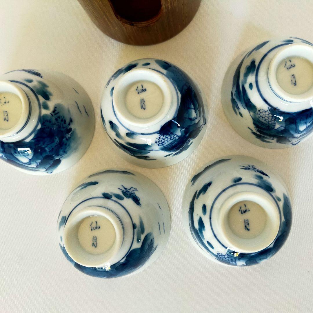 煎茶道 神代タモ碗入＋染付煎茶椀5客セット23