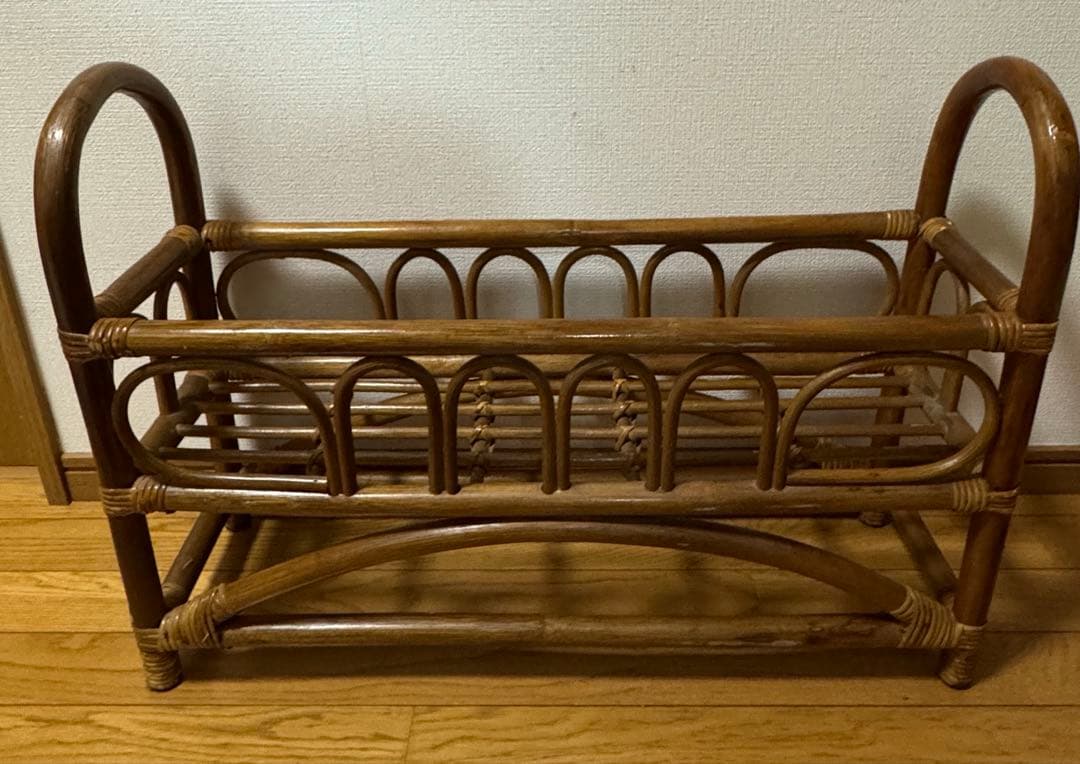 ヴィンテージ　ラタン　籐　ラック　フラワースタンド マガジンラック 昭和レトロ