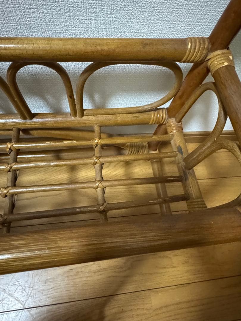 ヴィンテージ　ラタン　籐　ラック　フラワースタンド マガジンラック 昭和レトロ
