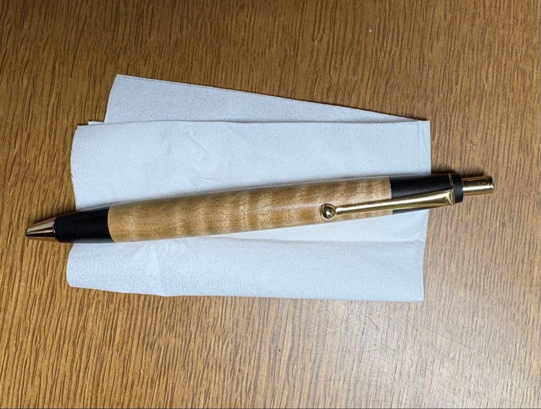 野原工芸 スタンダードボールペン 栃縮杢 玉クリップ ゴールド金具