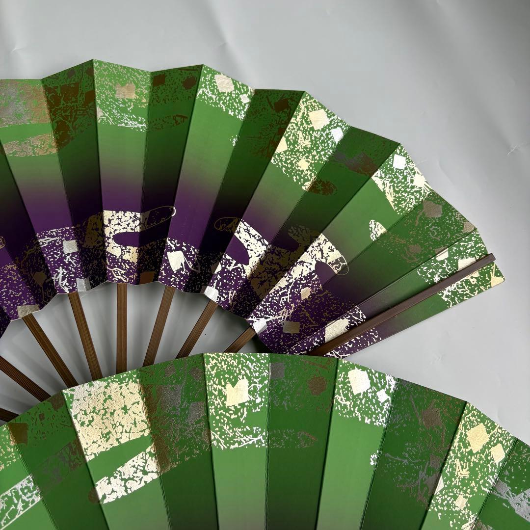 (906)舞扇　7本セット　雲柄　緑　紫　金銀　煤竹