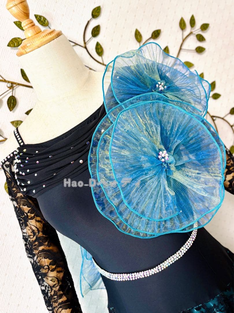 新品★ダンスドレス★スタンダード★社交ダンス★競技会★パーティー★黒&ターコイズ