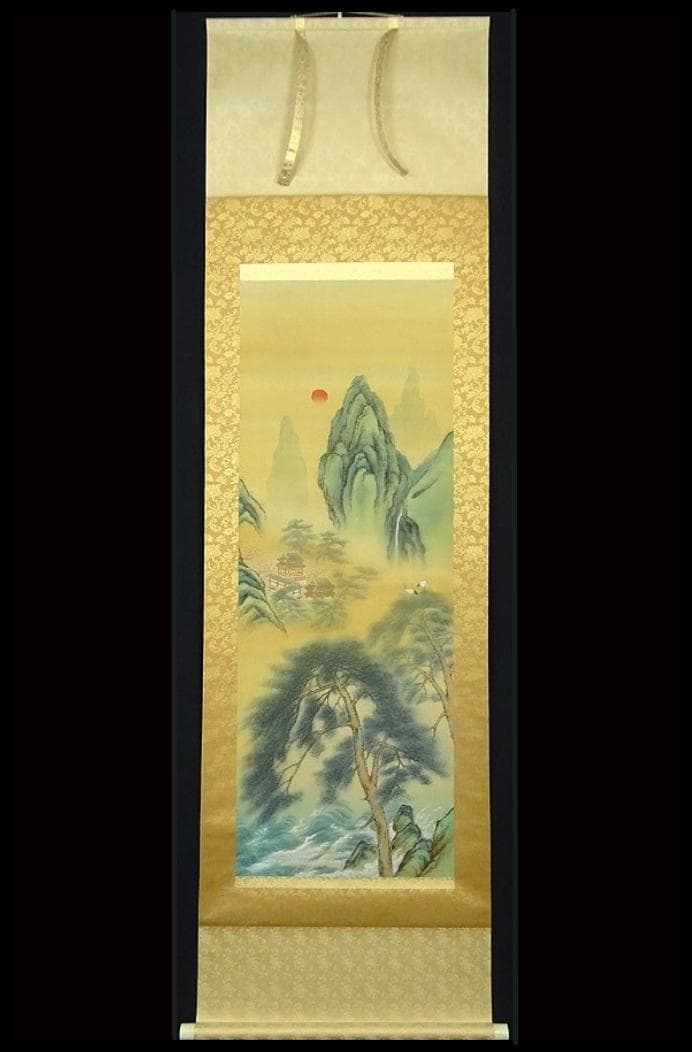 掛軸 松尾玲楓『蓬莱仙境 山水図』絹本 肉筆 共箱付 掛け軸 p11061