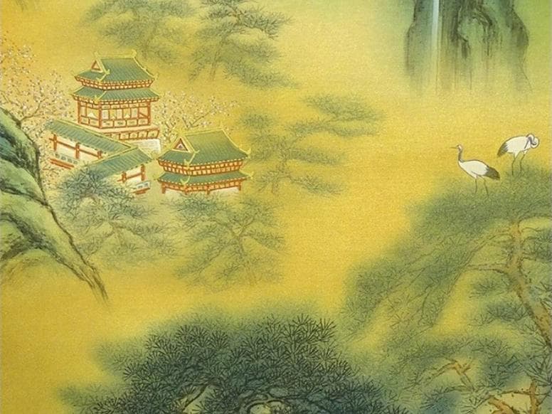 掛軸 松尾玲楓『蓬莱仙境 山水図』絹本 肉筆 共箱付 掛け軸 p11061