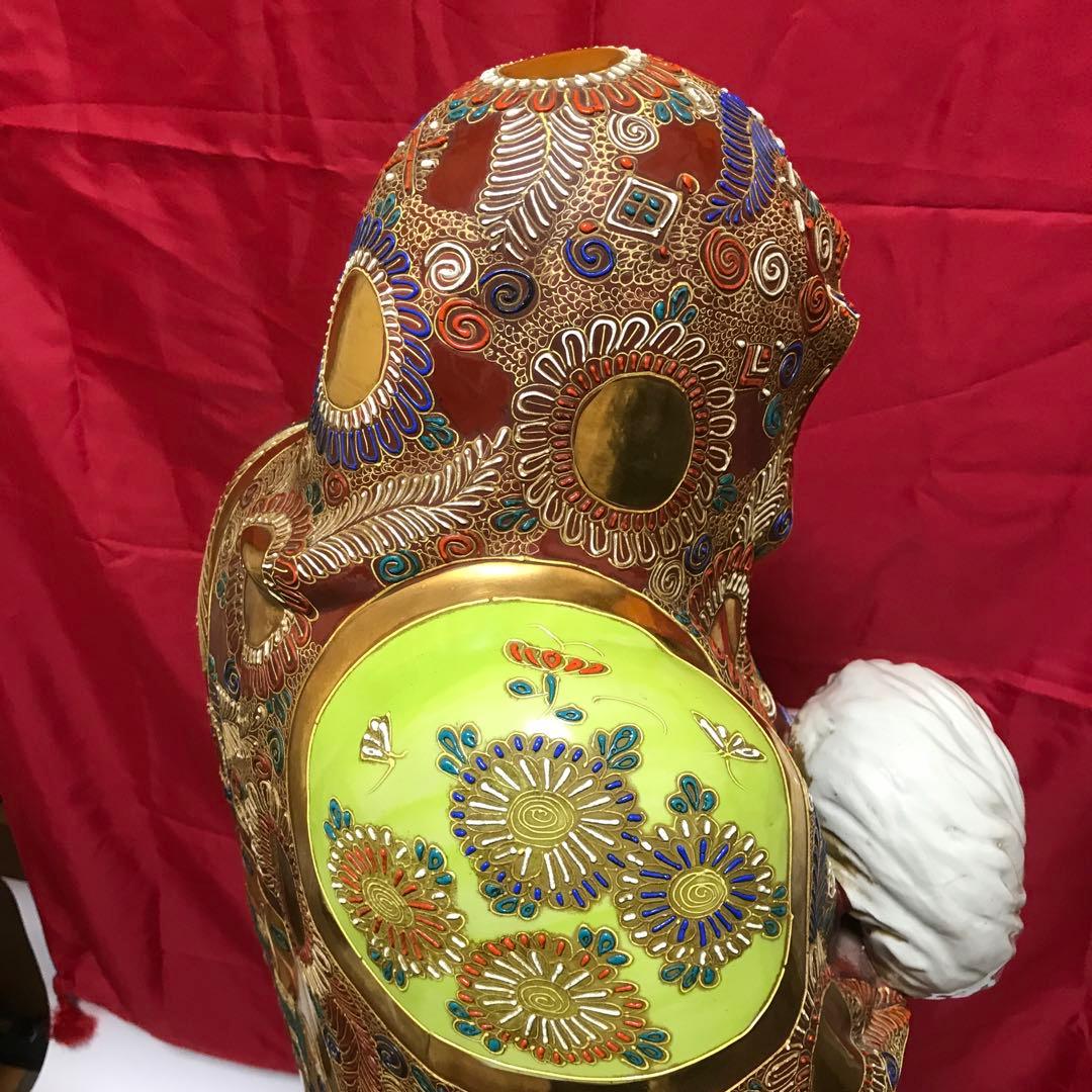 超驚愕‼️超大型‼️九谷焼達磨大師立像‼️摩訶不思議な御顔‼️正面厳顔、横面笑顔☆