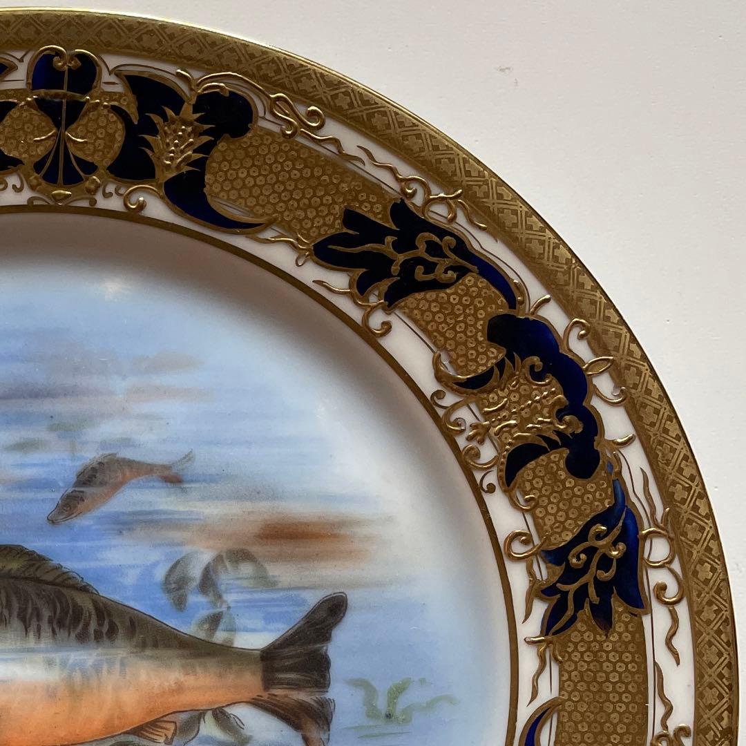 ＊写実画清流魚＊1919年-1940年・２２cm・金盛・金彩・オールドノリタケ・
