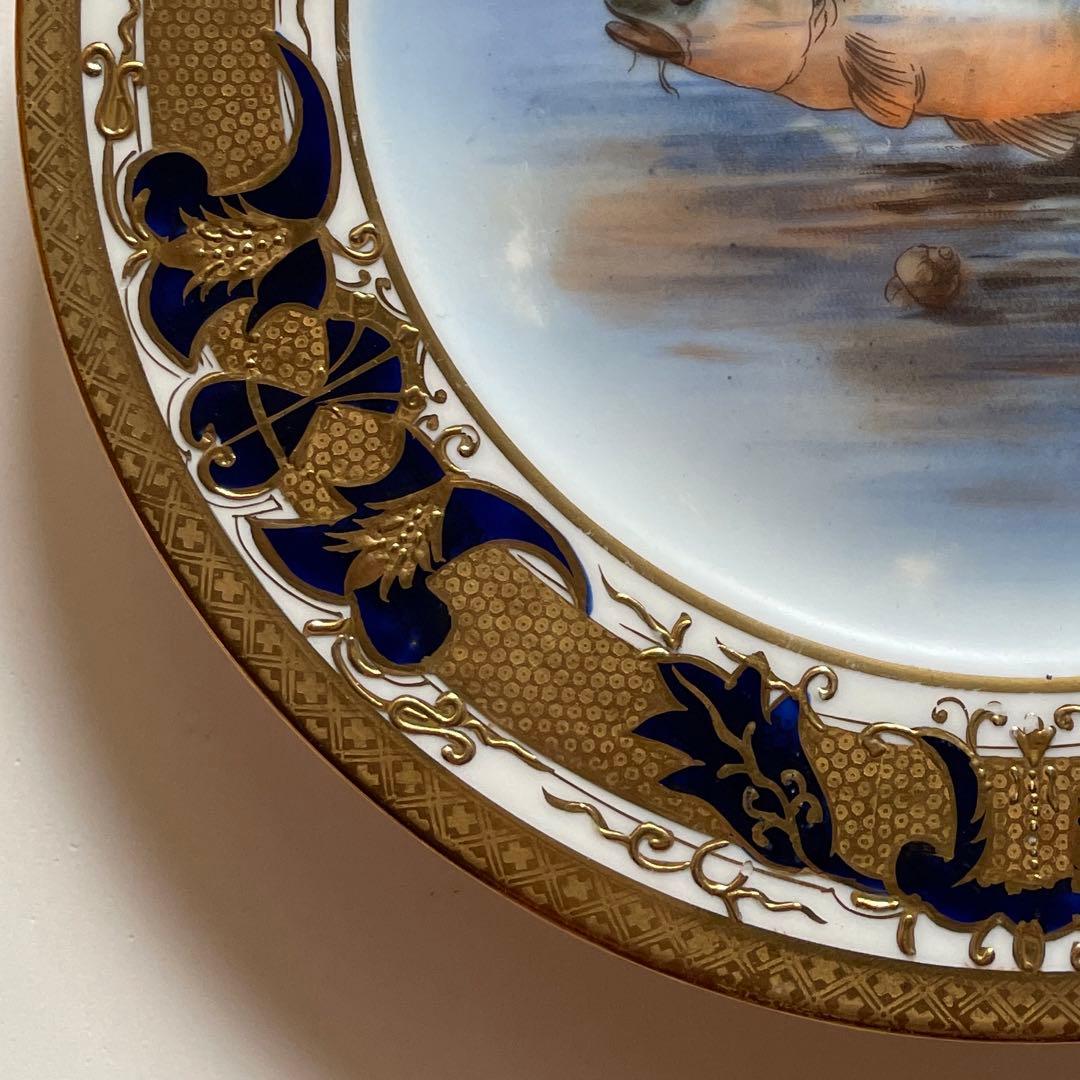 ＊写実画清流魚＊1919年-1940年・２２cm・金盛・金彩・オールドノリタケ・