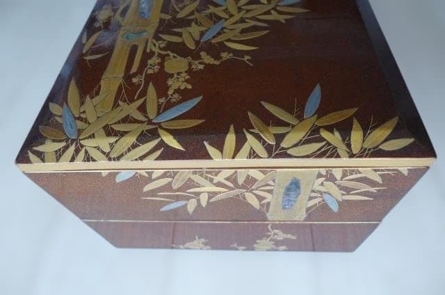 金箔装飾 竹模様 漆器 2段 重箱 木製漆器 時代物 螺鈿 松竹梅 高価な逸品