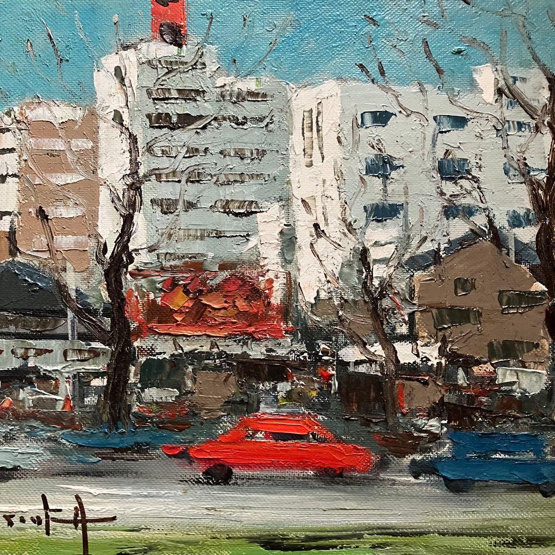 西岡清史　御堂筋にて　大阪　油彩　油絵　額なし