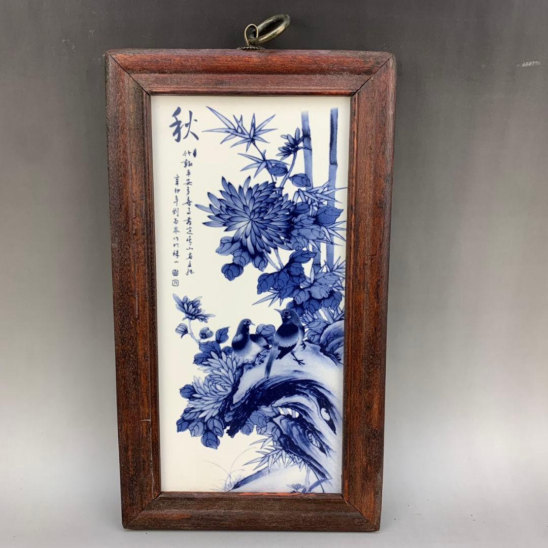 景徳鎮 青花花鳥春夏秋冬図陶板画 応接間 書斎 装飾品 工芸品 美術品 置物