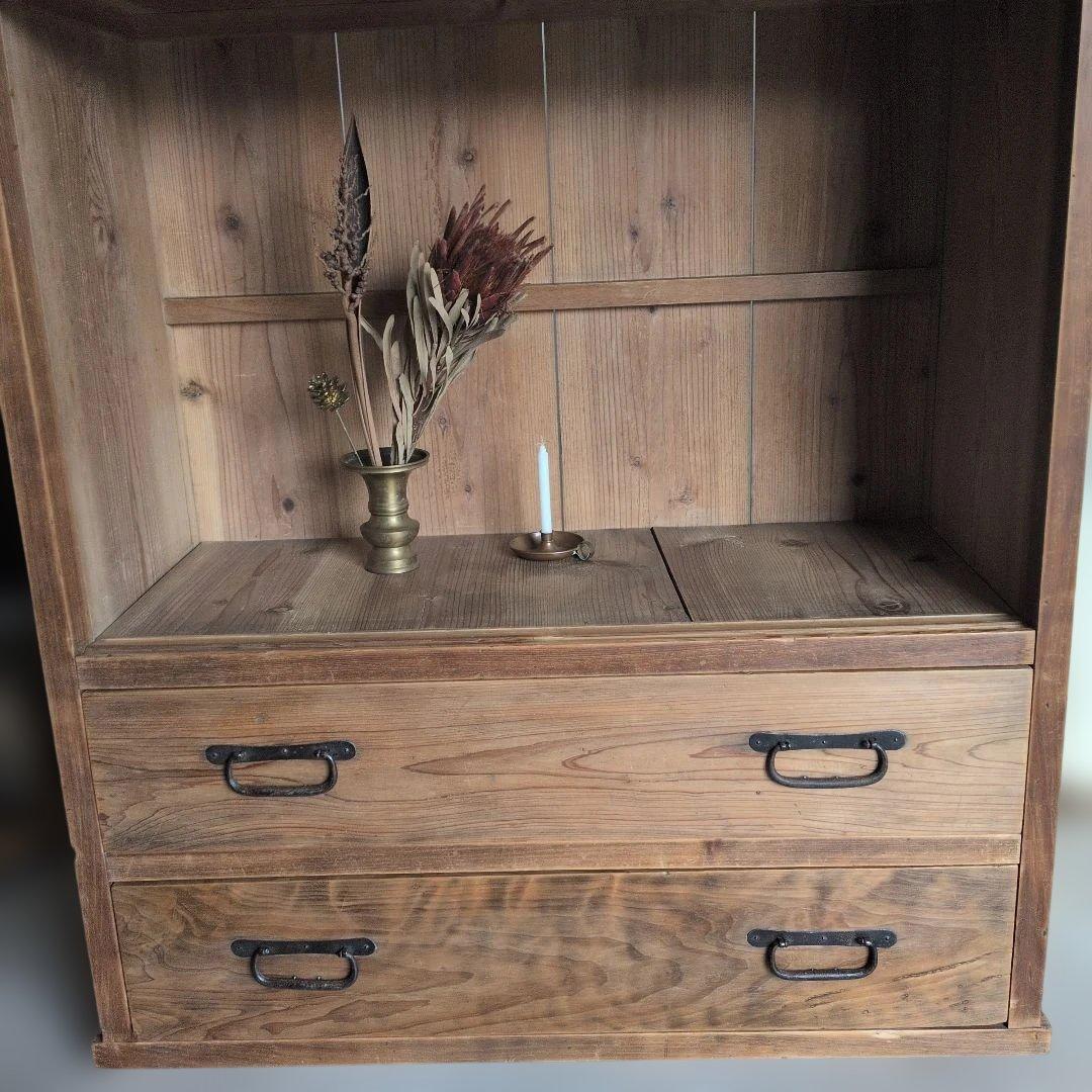 アンティーク　ブロカントオープンシェルフ 2段引き出し付き