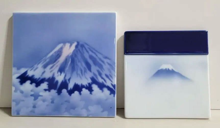 深川製磁 富士山 赤富士陶板画 ３枚セット