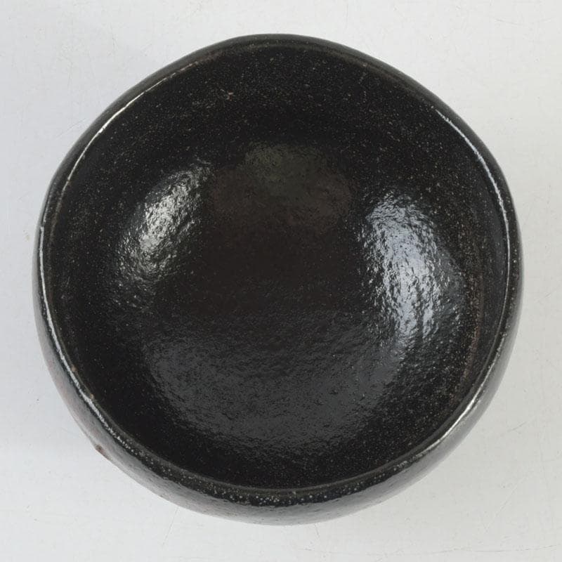 茶道具　楽焼　佐々木松楽造　黒楽茶碗　時代箱付　V　9458