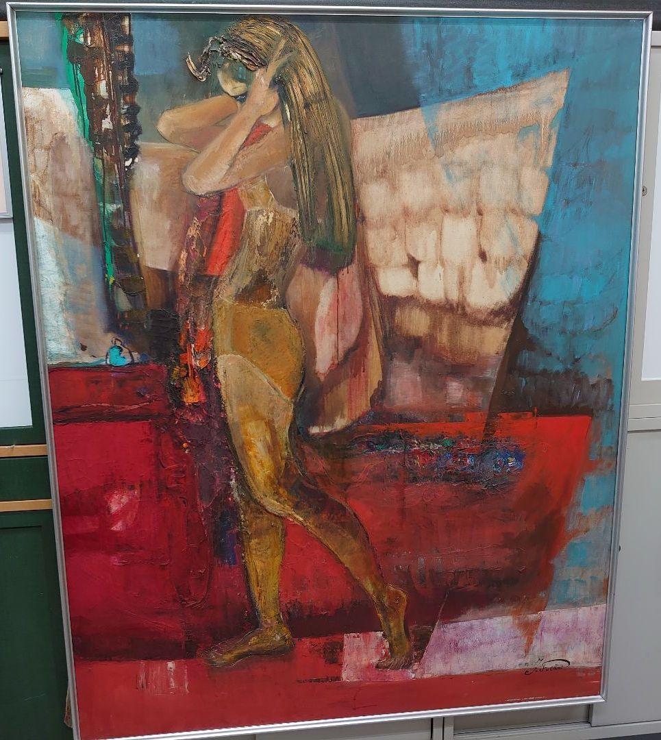 絵画 油絵 『装う』抽象画 二見純子作 100号 匿名配送