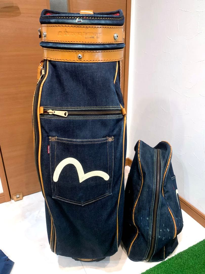 超希少　エビス　エヴィス　EVISU デニム　本革レザー　キャディバッグ