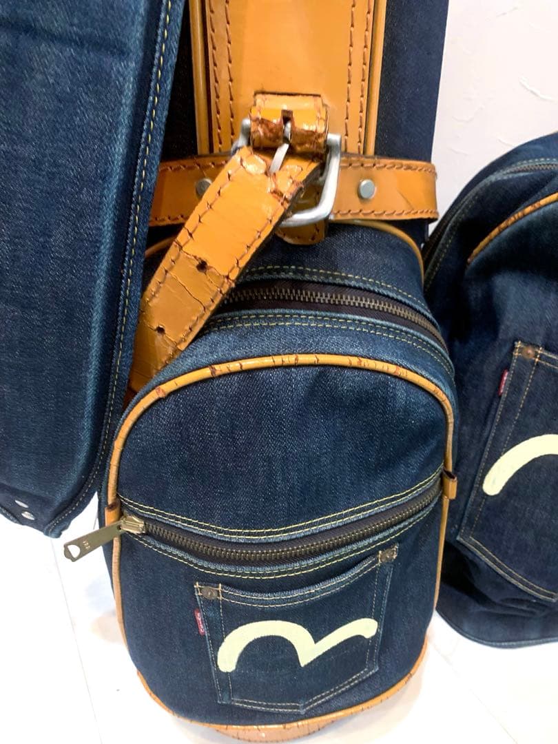 超希少　エビス　エヴィス　EVISU デニム　本革レザー　キャディバッグ