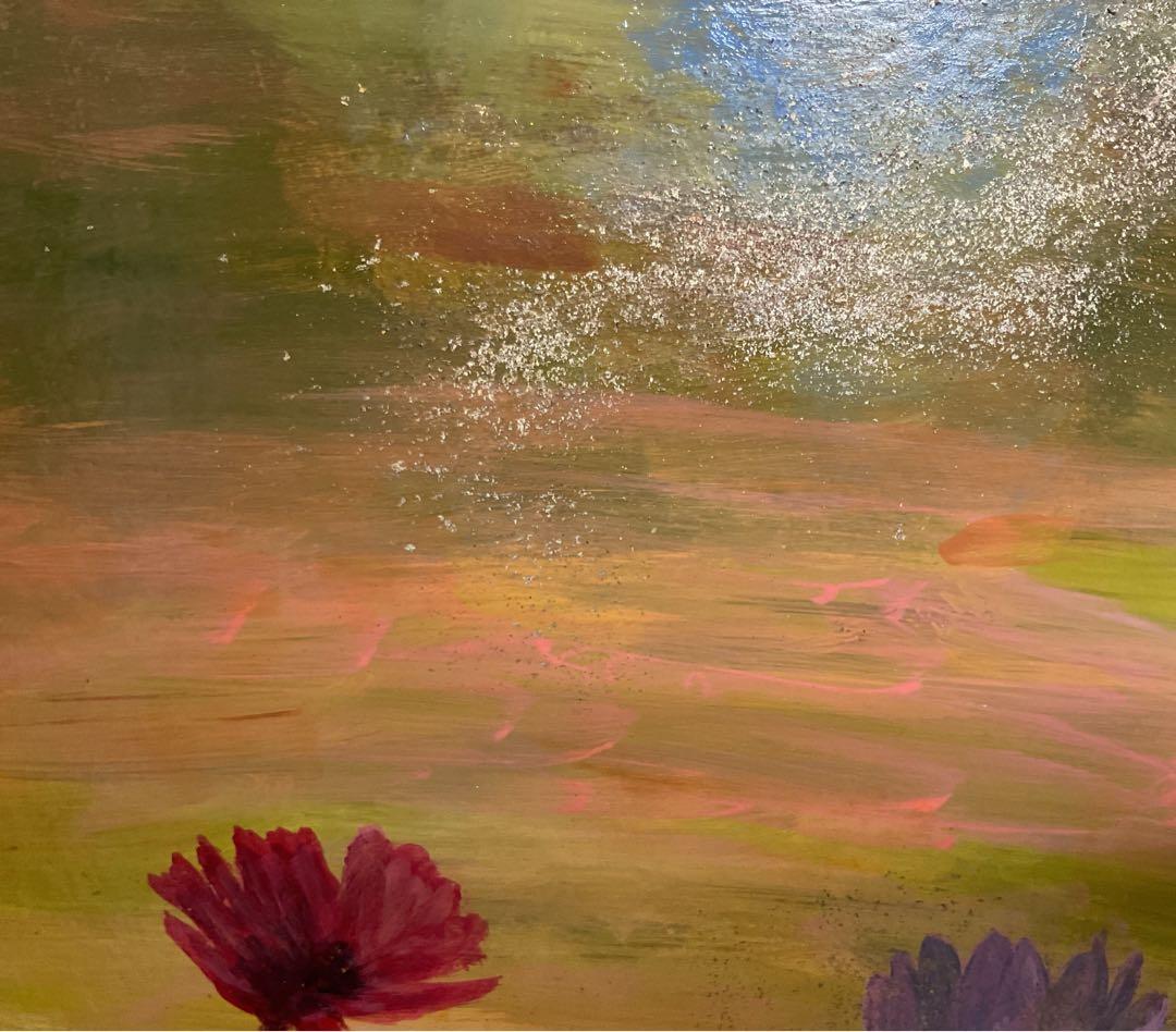 油彩画　「　夕景とコスモス　」　原画　P6号