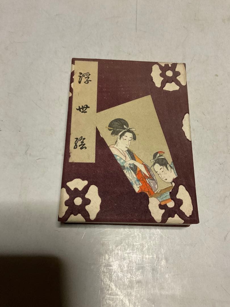 ミニ・浮世絵。8cm程の豆本。【箱付き　27枚の浮世絵　歌麿他】。